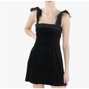 Danielle Bernstein Black Dress Satin‎ Ruffle bows Stretchy Velvet Mini Medium